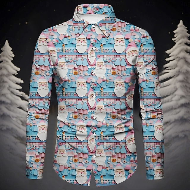  Karácsony Hosszú ujjak Gombos ing Mikulás Grafikus Újdonságok Vicces mert Férfi Felnőttek 3D nyomtatás mert Karácsony Farsang Újév Parti