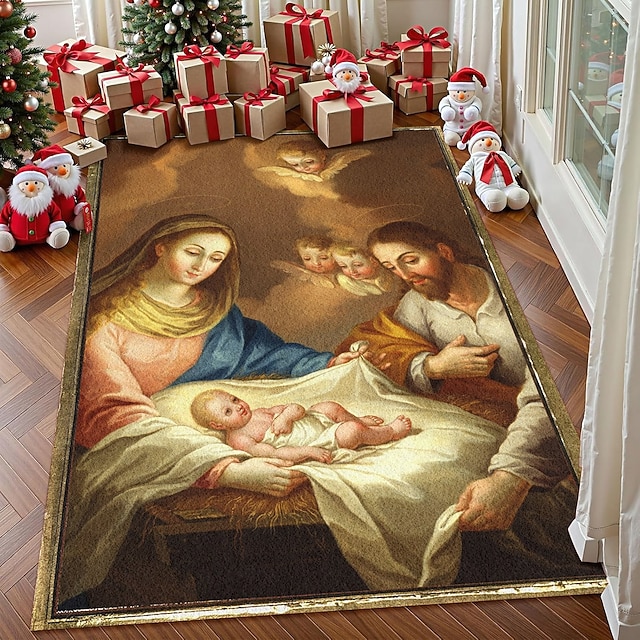 Nativity Scene Area Rug For Living Room And Bedroom, Faux Cashmere ...