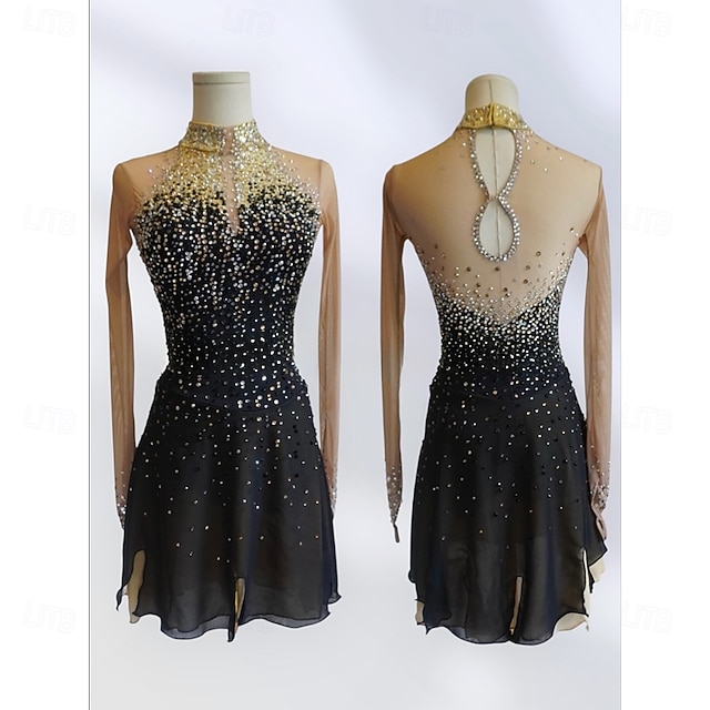 Figure Skating Dress Women's Girls' Ice Skating Dress  Patchwork Mesh Rhinestone High Elasticity Ice Skating Dress