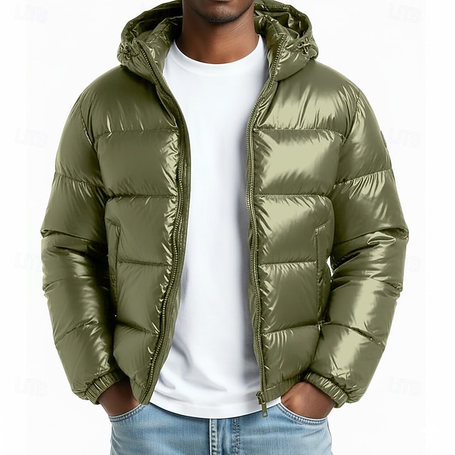  Pánské Zimní kabát Puffer bunda Prošívaná bunda Přechodová bunda Dovolená Ležérní Zahřívací Kostka Kapuce Zima Podzim zima Plná / Jednobarevná Módní Na běžné nošení Kapuce Krátké Černá Fialov