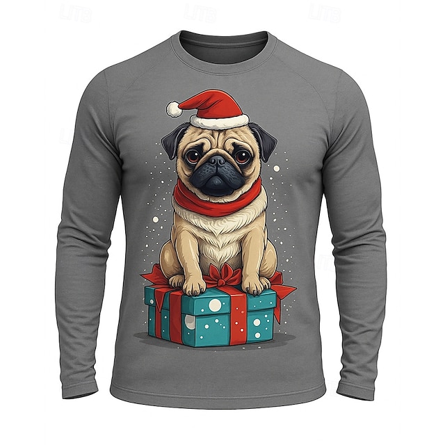  Karácsony Férfi Majica za trčanje Torna póló Fitness póló 3D nyomtatás Hosszú ujj Felsők Utca Hétköznapi Ősz Grafika Upijanje znoja Légáteresztő Sportos sportruházat Sportruházat Szürke