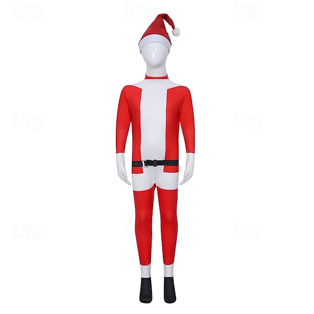 Tomtdräkt jultomten cosplay kostym kläder tomtekläder barn unisex overall och jumpsuit julspecial barn jul karneval maskerad jul topp byxor bälte hatt 4 år+