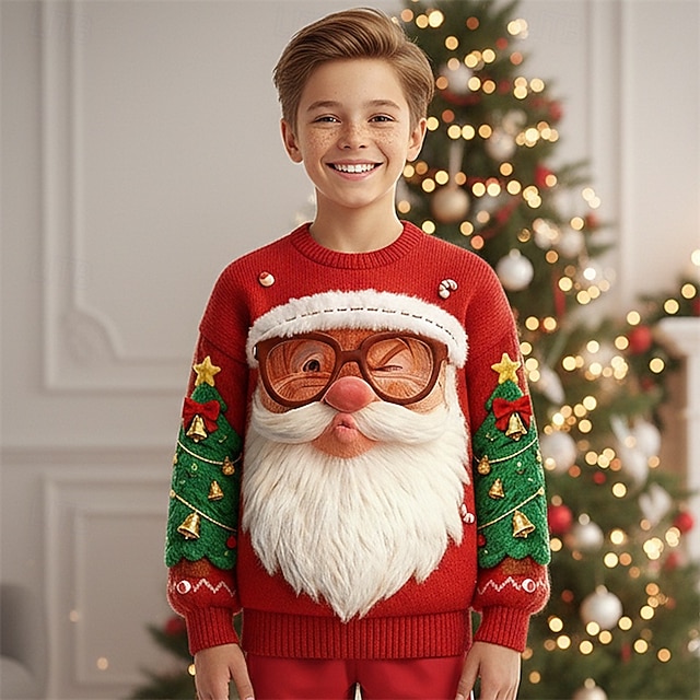 Christmas Boys 3D Stripe Tee Shirt Long Sleeve 3D Print Fall Winter Sports Fashion Streetwear
