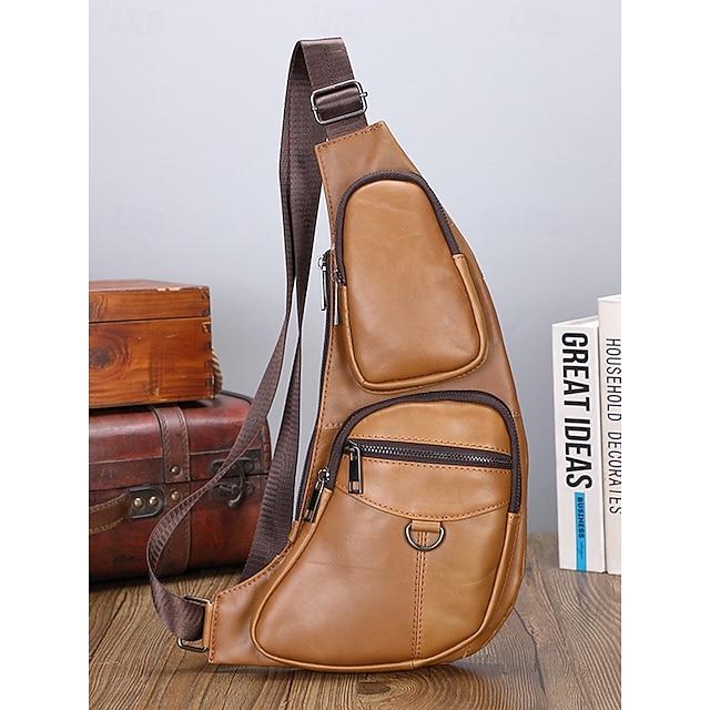  geantă sling premium din piele pentru bărbați - rucsac elegant crossbody cu fermoare multiple pentru utilizare zilnică, călătorii și activități în aer liber