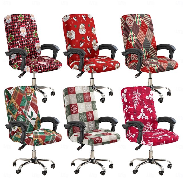  Fundas navideñas para sillas y taburetes de oficina, fundas elásticas de poliéster con estampado geométrico para la decoración navideña del hogar.