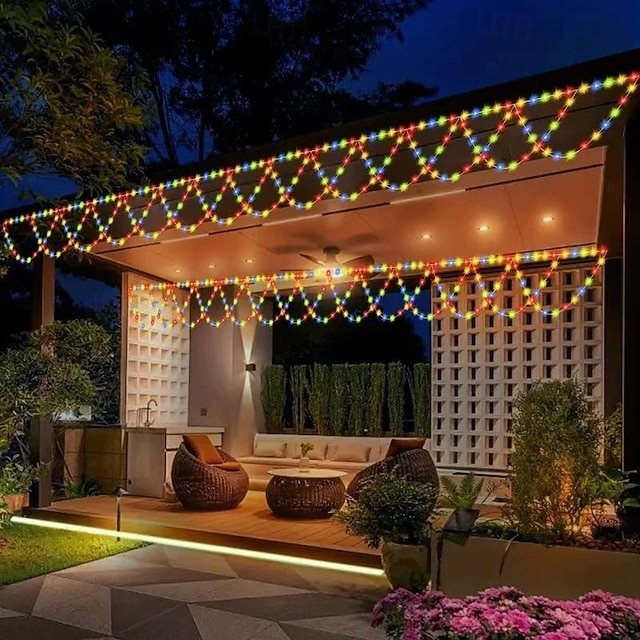  Luci a stringa a LED solari per esterni, 4 m, 138 LED, impermeabili, alimentate tramite USB o batteria, per Natale, matrimonio, festa, giardino, balcone, recinzione, portico, cortile, decorazione luci
