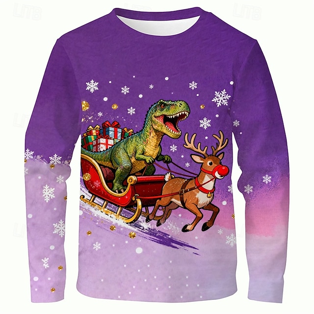  Jul Pojkar 3D Grafisk Varje Dinosaurie T-shirt Långärmad Vår Höst Mode Grundläggande Barn 4-12 år Rund hals Utomhus Ledigt Dagligen Normal