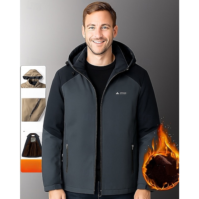  Herren Softshelljacke Wanderjacke Fleecejacke Thermojacke Winter Draussen Patchwork Thermik Winddicht Oberteil Dunkelgrau Khaki