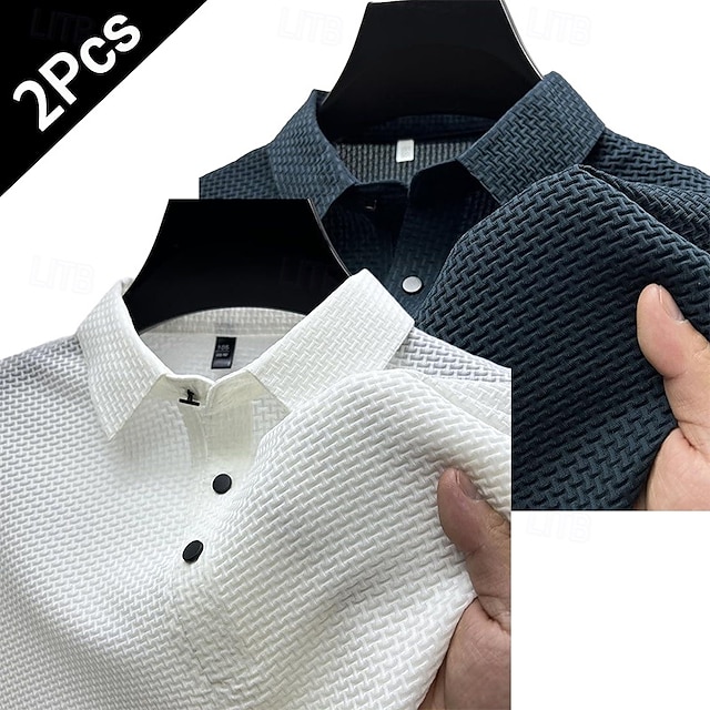  2PCS Men's Polo Shirts Golf Shirt Casual Holiday Classic Short Sleeve Fashion Basic Plain 2 Piece Multi-pack Summer All Seasons Regular Fit