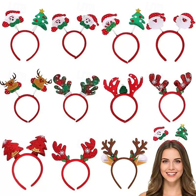  12pcs Christmas Festive Hair Accessories Set – Colorful and Cute Headbands, Random Styles, Perfect for Holiday Parties