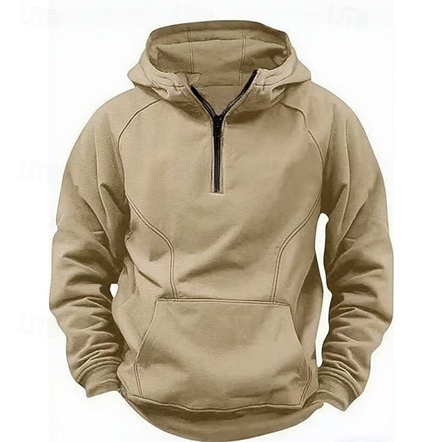  Hombre Sudadera Sudadera con capucha y cremallera de un cuarto Negro Vino Verde Ejército Azul Marino Caqui Con Capucha Plano Bolsillo Media Cremallera Deporte Diario Festivos Poliéster Ropa de calle