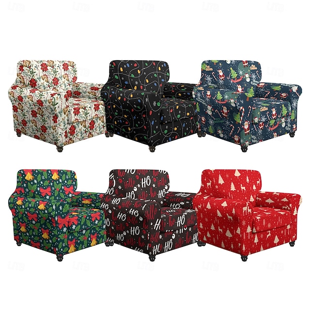  Fundas navideñas para sillones y sofás, confeccionadas en poliéster elástico teñido con hilo, con diseño de plantas, ideales para la decoración navideña del hogar.