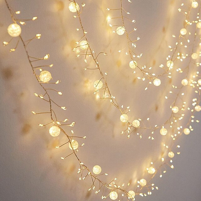  أضواء سلسلة الألعاب النارية، كرات مستديرة، أضواء خرافية بأسلاك نحاسية، 6 متر 400 LED، زينة حفلات الزفاف، الحديقة، الشرفة، زينة الأشجار والتراس