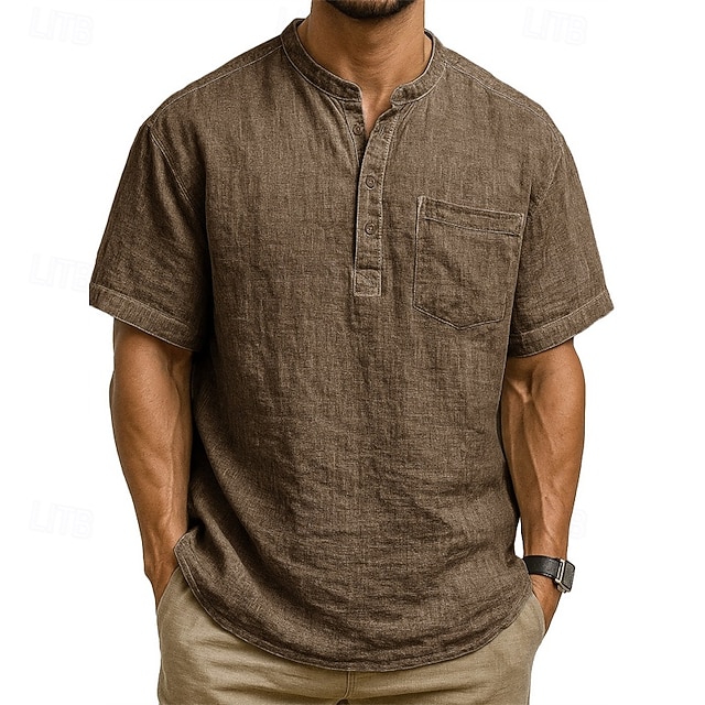  Pánské Košile Popover košile Letní košile Košile pro volný čas Plážová košile Černá Bílá Světle zelená Tmavě zelená Fialová Krátký rukáv Bez vzoru Kulatý límeček Dovolená Havajské Kapsy Oblečení