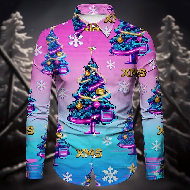  Karácsony Hosszú ujjak Gombos ing Karácsonyfák hópelyhek Grafikus Újdonságok Vicces mert Férfi Felnőttek 3D nyomtatás mert Karácsony Farsang Újév Parti