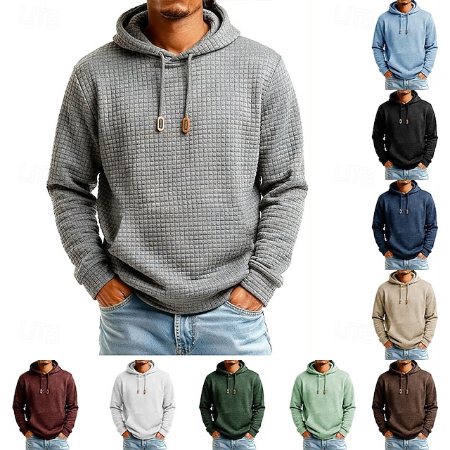 Herren Kapuzensweatshirt Waffle Kapuzensweatshirt Pullover Kapuzensweatshirt Aprikose Weinrot Schwarz Weiß Marineblau Mit Kapuze Einfach Kängurutasche Strukturiert Sport & Outdoor Lässig Täglich