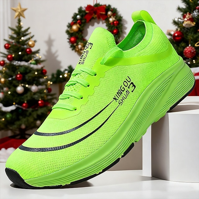  נעלי ריצה לגברים בצבע ירוק ניאון עם סוליה בעלת ביצועים גבוהים - נעליים אופנתיות ונוחות לחג המולד ולאורח חיים פעיל