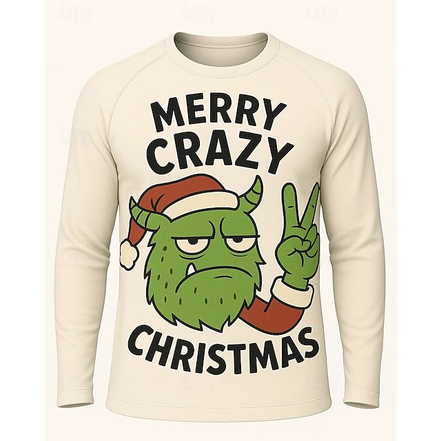  Karácsony Férfi Majica za trčanje Torna póló Fitness póló 3D nyomtatás Hosszú ujj Felsők Utca Hétköznapi Ősz Grafika Upijanje znoja Légáteresztő Sportos sportruházat Sportruházat Khakizöld