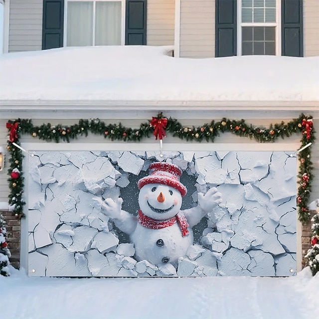  Новогодняя тематика гобелен Крышка гаражной двери Большое Подвесное Снеговик Симпатичные Стиль 3D Вечеринка На открытом воздухе Праздник Фоны для съемки Ярд (0,9 м) Домашний декор