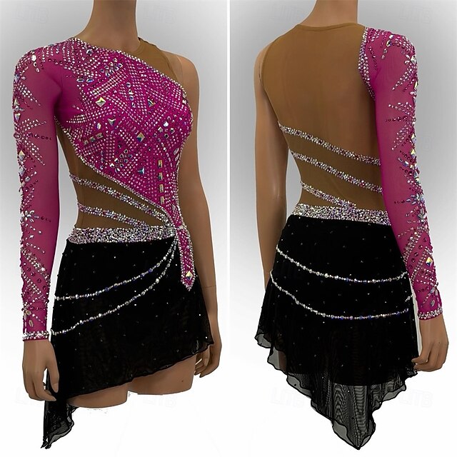Eiskunstlaufkleid Damen Mädchen Eislaufkleid Rosarot Offener Rücken