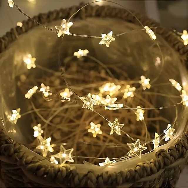  Guirlande lumineuse de Noël en fil de cuivre, 2 m, 20 LED, alimentée par piles, pour Noël, la Saint-Valentin, un mariage, un arbre, une décoration d'intérieur, un éclairage de vacances