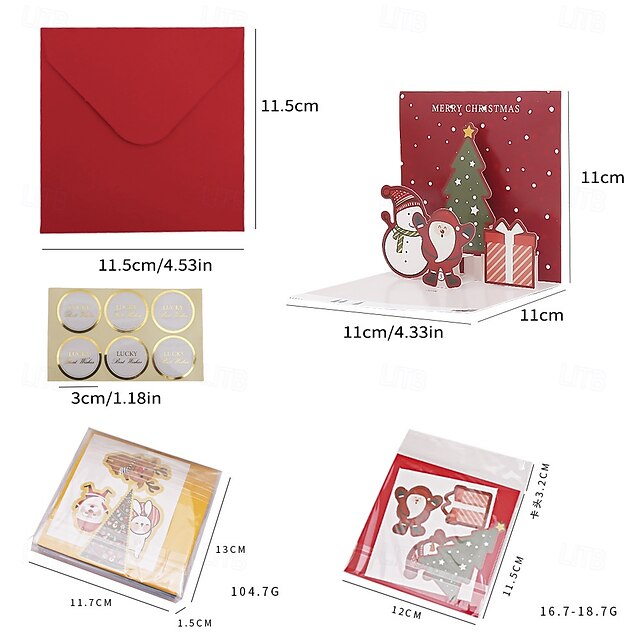 6 Pack 3D Christmas Greeting Cards With Envelopes, Pop Up Christmas Cards - Santa Clau, Snowman, Moose Theme, Christmas Cards 2025 Merry Christmas Celebration Congratulation Cards For Kids And Friends