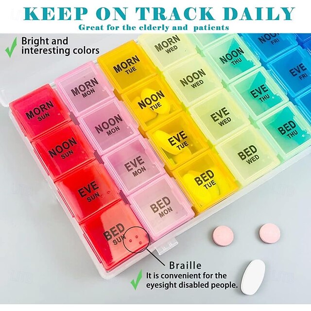 Weekly Pill Box Organiser, Small Pill Box 7 Day 4 Times A Day, BPA Free ...