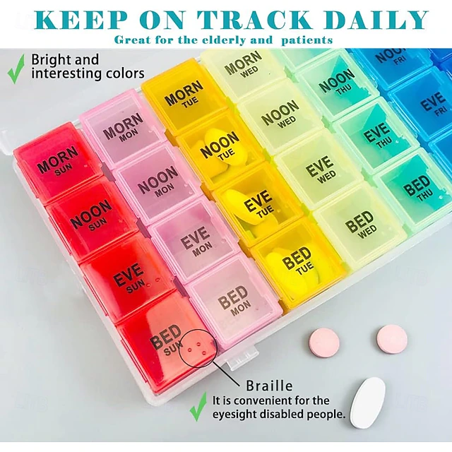 Medication Box Sample Weekly Pill Box Organiser, Small Pill Box 7 Day 4 Times A Day, BPA Free ...