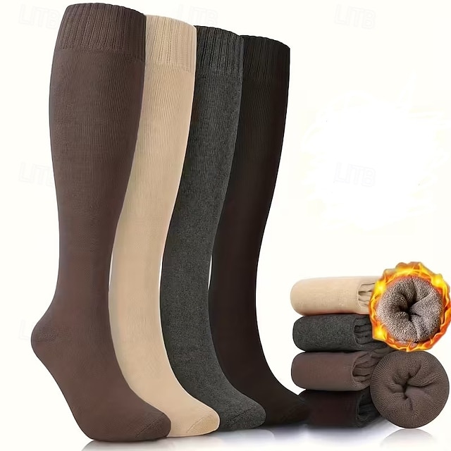  4 ζευγάρια γυναικείες θερμικές κάλτσες πάνω από το γόνατο, χοντρές, μαλακές, ζεστές χειμωνιάτικες μακριές κάλτσες για κρύο καιρό, ζεστές, casual κάλτσες μέχρι το γόνατο για πεζοπορία, σκι και