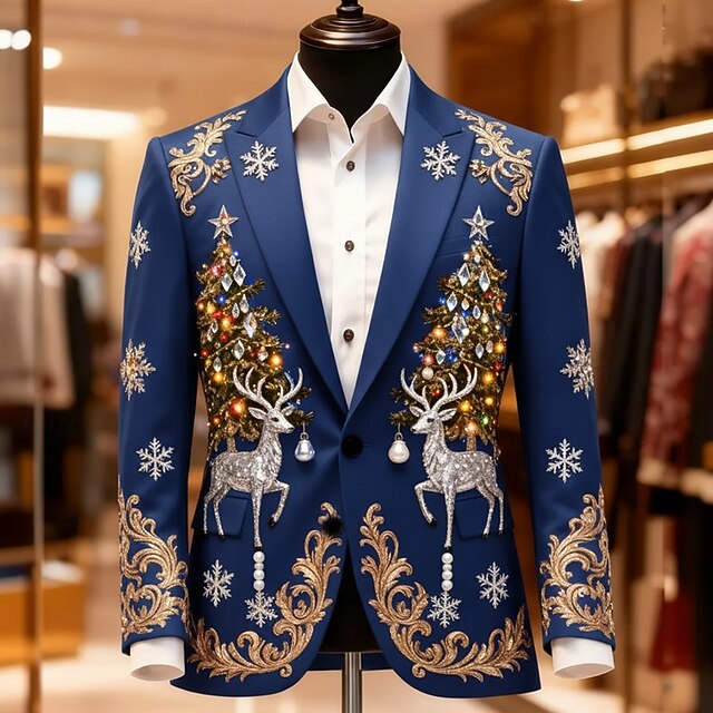 Christmas Men's Elk Christmas Tree Blazer Jacket Coat Comfortable ...