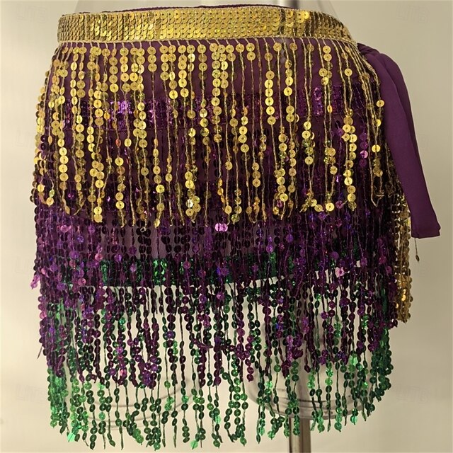 Jupe à Franges Paillettes Pour Femme - Longueur ~80 Cm - Taille Élastique - Pour Danse Du Ventre, Fête, Rave, Déguisement - Orange Étincelant - 2