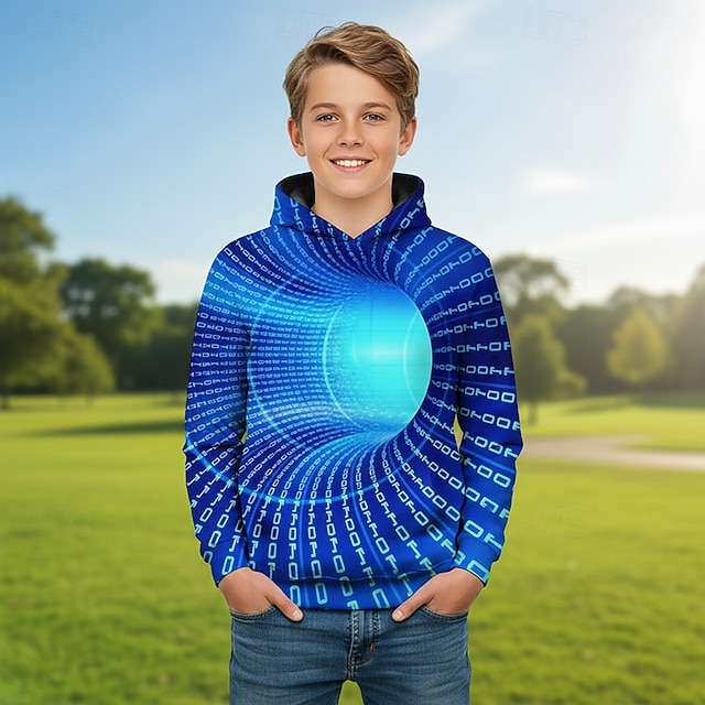  Pojkar 3D Grafisk Geometrisk 3D Print Huvtröja Långärmad Vår Höst Mode Streetwear Barn 4-12 år Huva Utomhus Ledigt Dagligen Normal
