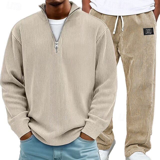Floerns Men's 2-Piece Sweatsuit - Long Sleeve Zip Hoodie & Drawstring Pants Set