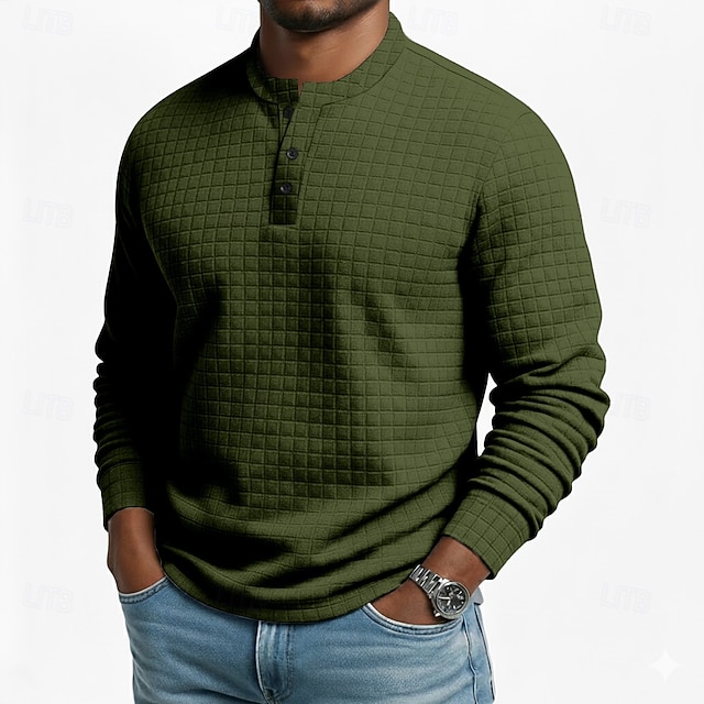  Herr Waffle Henley Shirt T-shirts Långärmad Ensfärgat Slät Mode Designer Ledigt Färgblock Knappar Henley Utomhus Ledigt Dagligen Sommar Vår Höst Mörkgrå Svart Vin Henley T-shirt