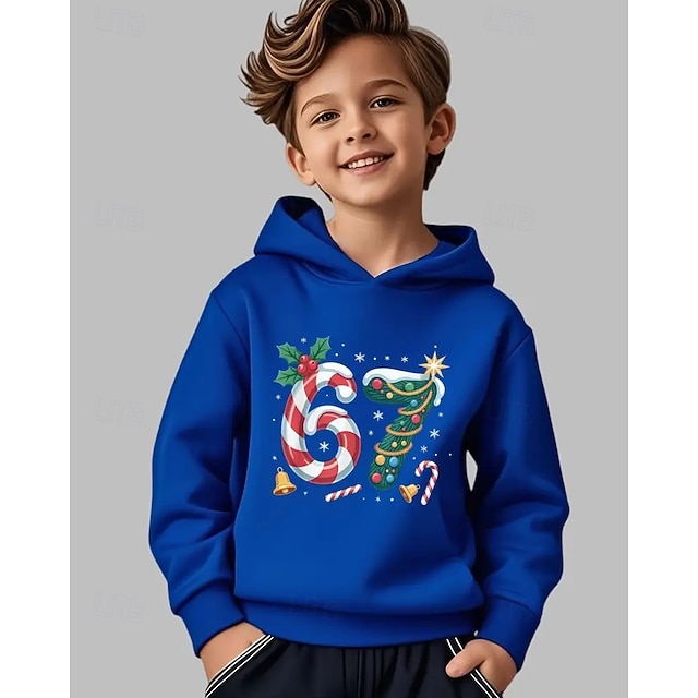  Unisex Pojkar 3D Grafisk Rolig slang 67 Huvtröja Pullover Långärmad 3D-tryck Vår Höst Sport Mode Streetwear Barn 4-12 år Huva Utomhus Ledigt Dagligen Normal