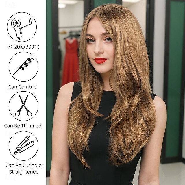 Perruque Synthétique Longue Bouclée - Brun Foncé/moyen - Bonnet Moyen, Monofilament - Neuf + 4 Bonnets Gratuits