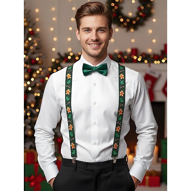  Pánské vánoční šle – elastický polyester s motivem perníku a cukrové hůlky, slavnostní styl pro vánoční večírky a oslavy