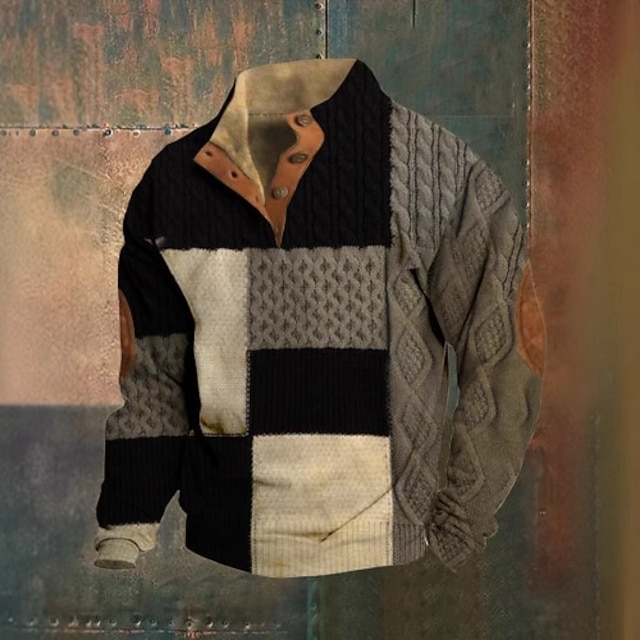  Homme Géométrique Sweat-shirt graphique Sweat-shirts manche longue Sweat-shirt Henley Imprimé Graphique Fête Sortir Festival Boucle Imprimé Automne Hiver