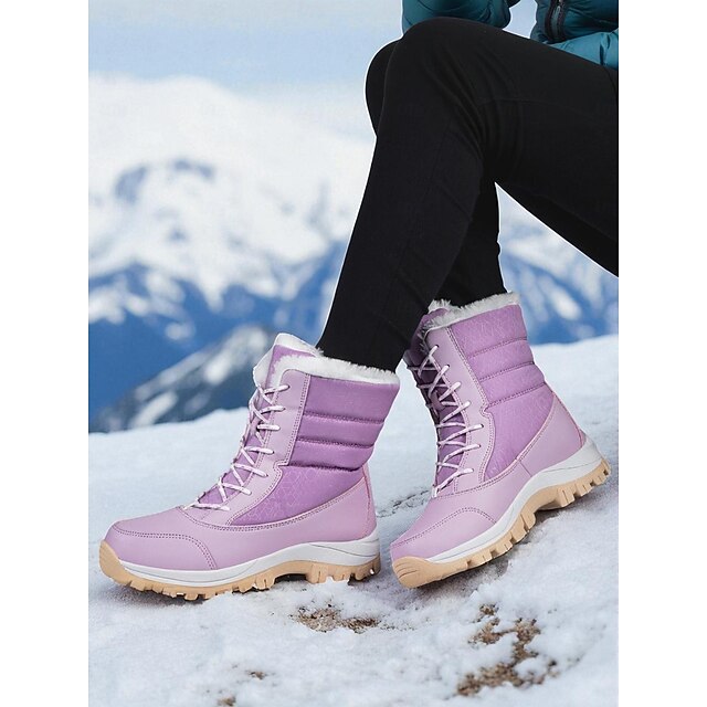  Botas de caminhada femininas roxas para o inverno – botas isoladas e impermeáveis com forro de pele sintética e sola antiderrapante resistente, ideais para neve, caminhadas e uso casual no inverno.