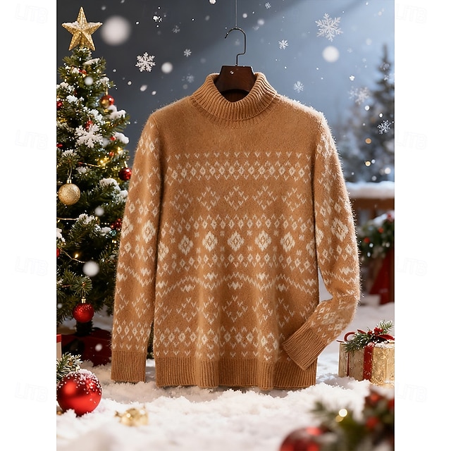  Herren Weihnachtspullover Wollpullover Pullover Kaschmir Strickpullover Gerippt Stricken Normale Oberteile Gestrickt Geometrisch Rollkragen Mode Basic Urlaub Alltagskleidung Bekleidung Herbst Winter