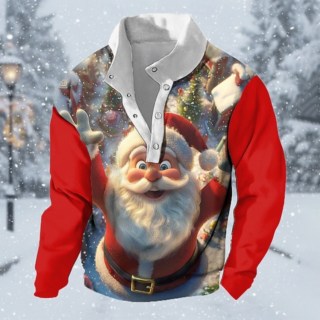  Herren Weihnachtsmann Pullover Mode Täglich Einfach Lässig Hoher Ausschnitt Urlaub Ausgehen Rote Rot 2 Knöpfe Herbst Winter Designer S M L XL XXL 3XL