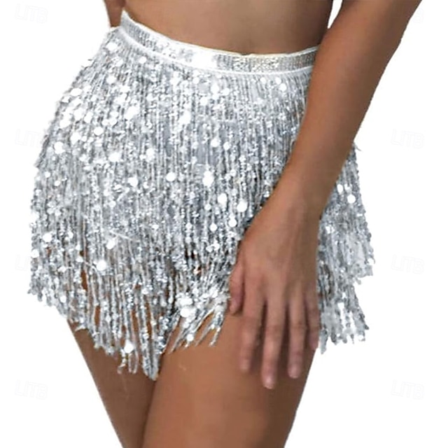 Samba Dancewear Women Sequin Tassel Skirt Glitter Sparkly Fringe Belly ...