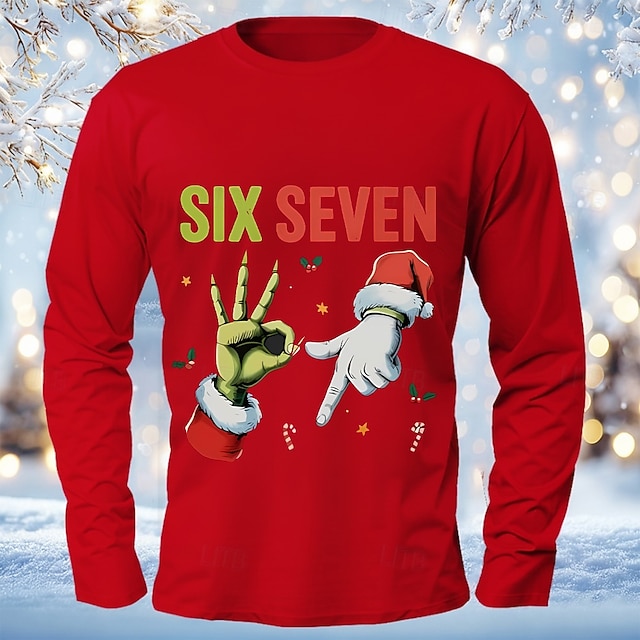  Weihnachtsshirt für Herren mit lustigem Weihnachtsmann-Handzeichen „67“ – Langarmshirt mit witzigem Motiv – Größen S–XXXL