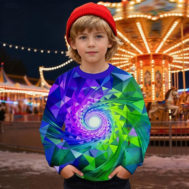  Pojkar 3D Grafisk Geometrisk 3D Print Tröja Långärmad Vår Höst Mode Grundläggande Barn 4-12 år Rund hals Utomhus Ledigt Dagligen Normal