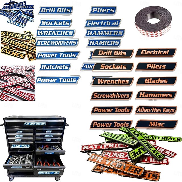 12 Pack of Magnetic Toolbox Labels, 3D-Printed Tool Box Labels, General ...