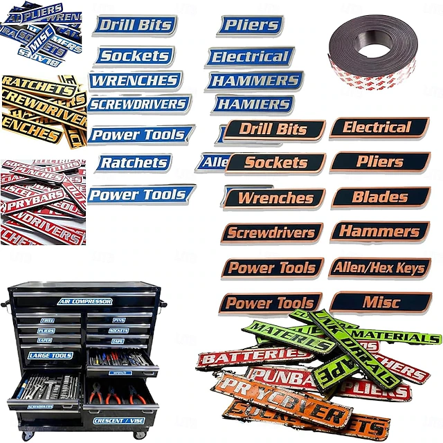 12 Pack of Magnetic Toolbox Labels, 3D-Printed Tool Box Labels, General ...