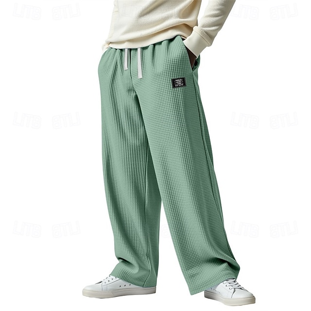  رجالي بنطال رياضي فضفاض بنطلونات سروال وافل رباط جيب مرونة الخصر سهل راحة رياضة في الهواء الطلق مناسب للبس اليومي موضة كاجوال أزرق أسود مرن نسبياً