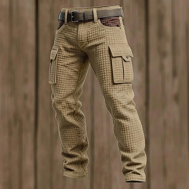Homme Gauffré Pantalons Cargo Pantalons Pantalon décontracté Patchwork Avec Poches Taille Élastique Uni Confort Doux Longueur complète Extérieur Occasionnel Quotidien Vacances Mode Noir Vert Non