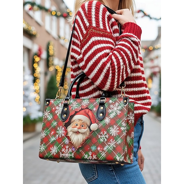  Juleveske til dame - imitert skinn, med nisse- og snømanndesign, gaveveske til dame, veske til jul i festsesongen, perfekt for fester og vinterturer