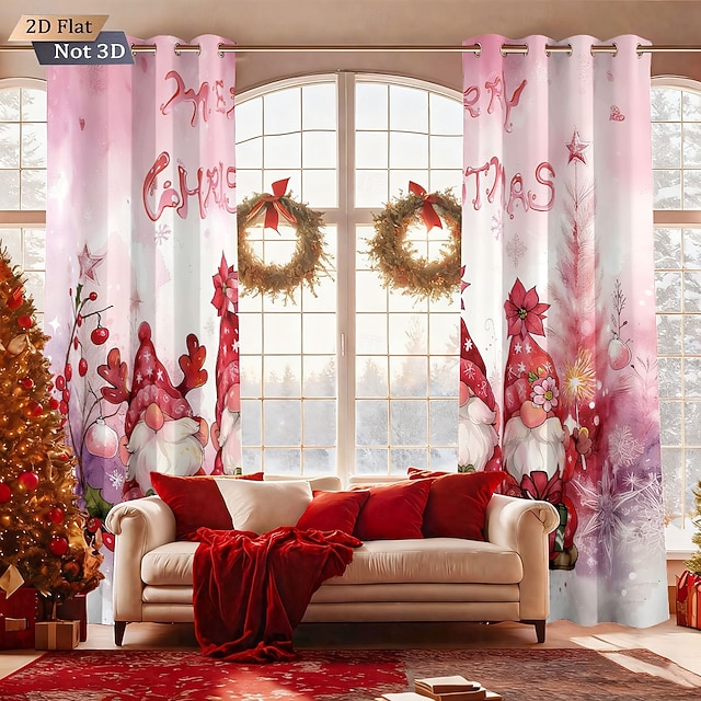  Tende termiche isolanti con stampa digitale 3D a forma di gnomo natalizio, set da 2 pezzi di tende oscuranti con occhielli per balconi esterni, soggiorno e arredamento per la casa